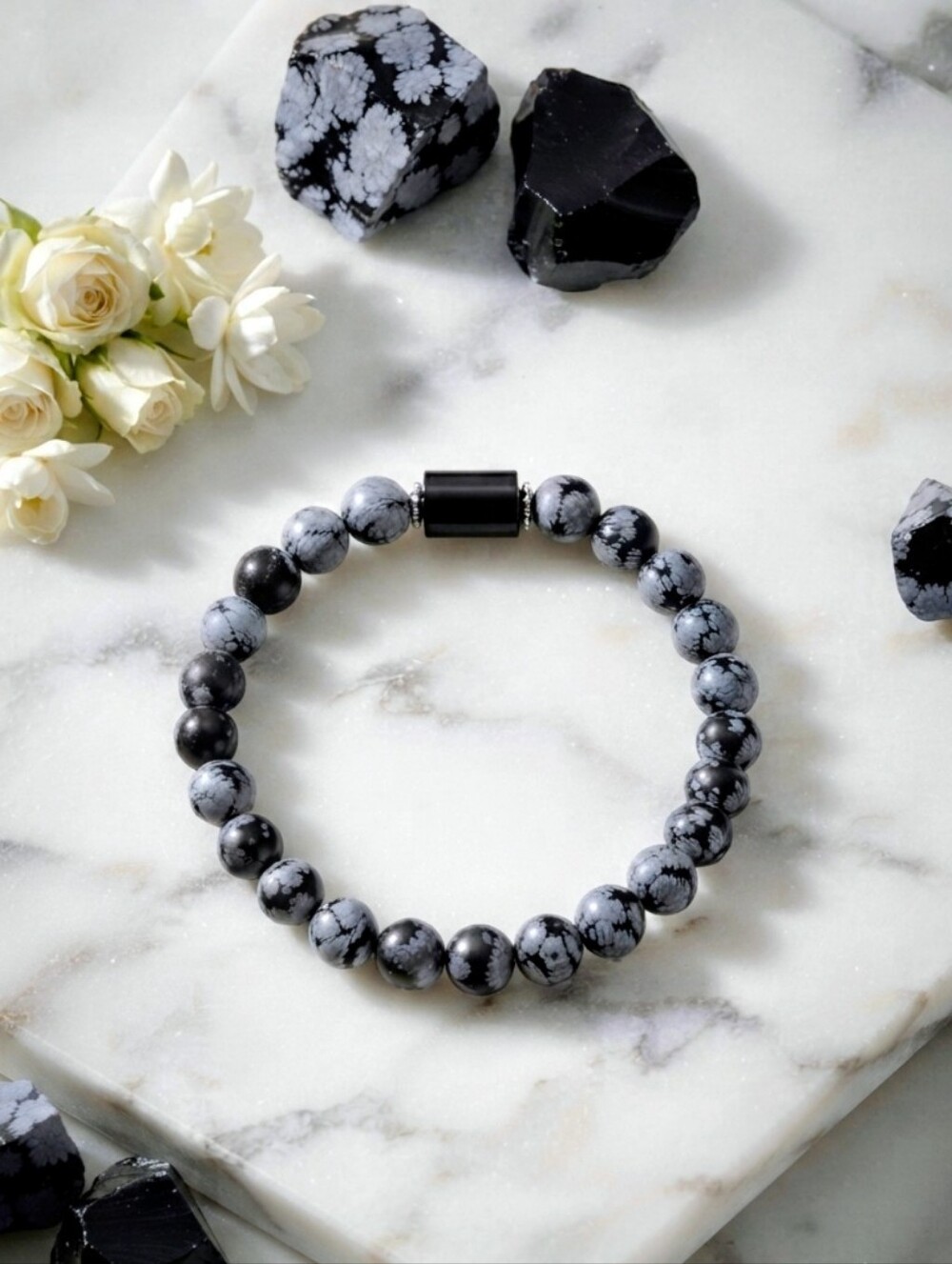 Snowflake Obsidian/Agate Bracelet